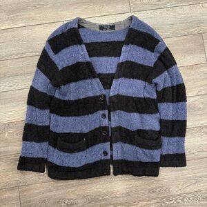 vintage 2000s RNA Japanese brand furry striped button up cardigan sweater